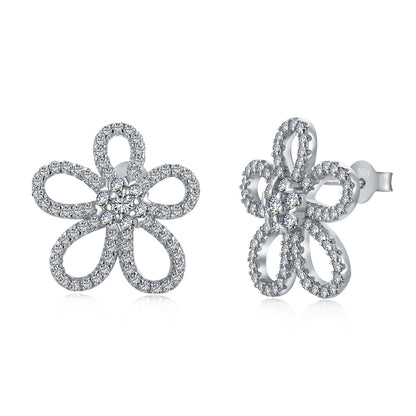 Open Flower Rhodium-Plated Stud Earrings