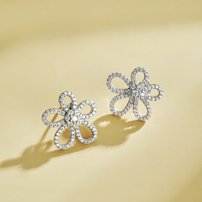 Open Flower Rhodium-Plated Stud Earrings