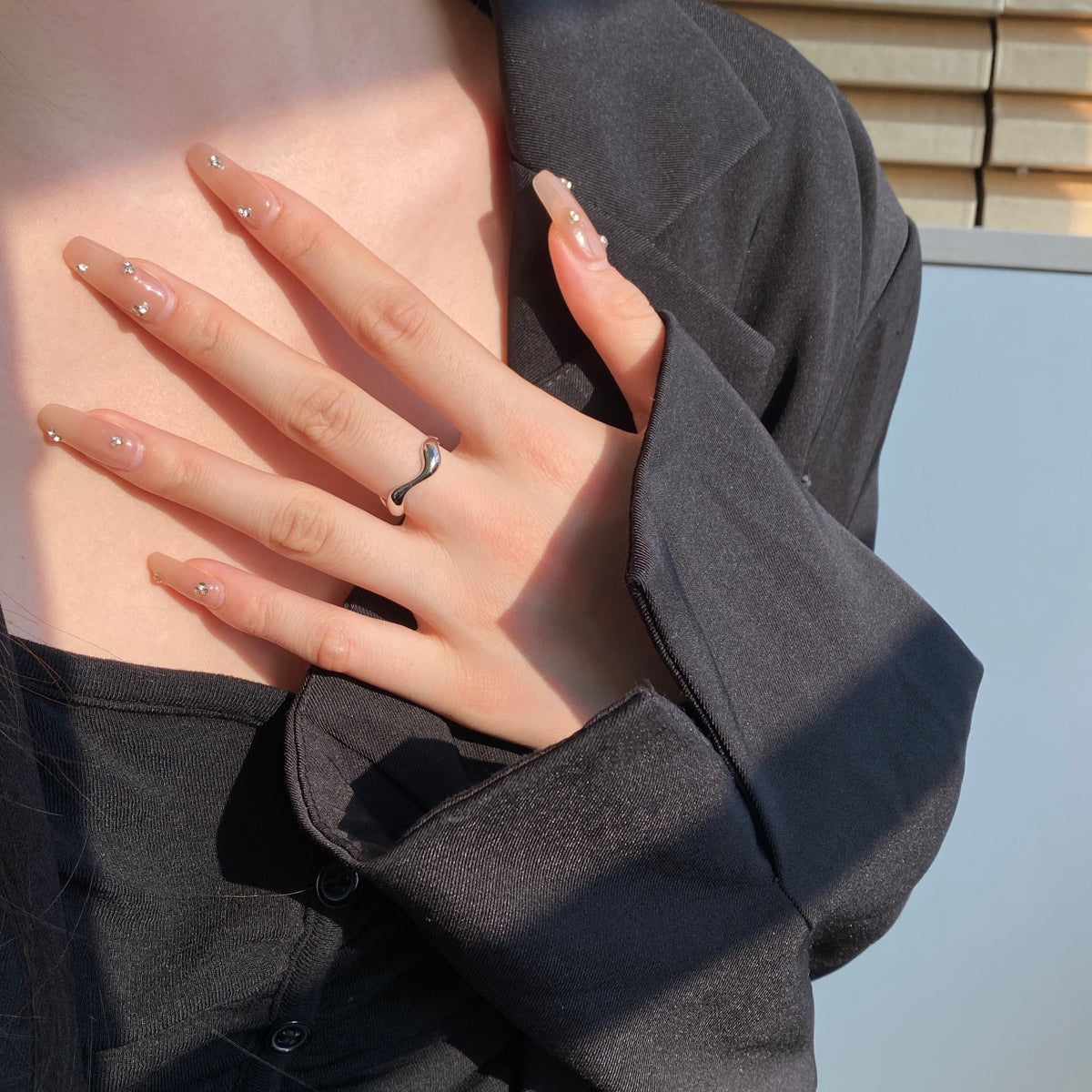 Wave Adjustable Rhodium-Plated Ring