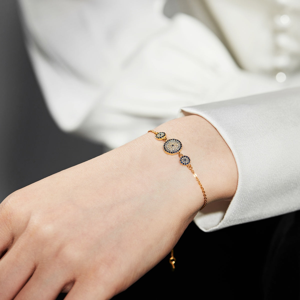 Three-Evil Eye Crystal Rhodium-Plated Bracelet