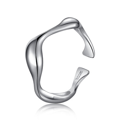 Wave Adjustable Rhodium-Plated Ring