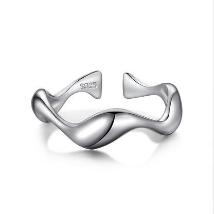 Wave Adjustable Rhodium-Plated Ring