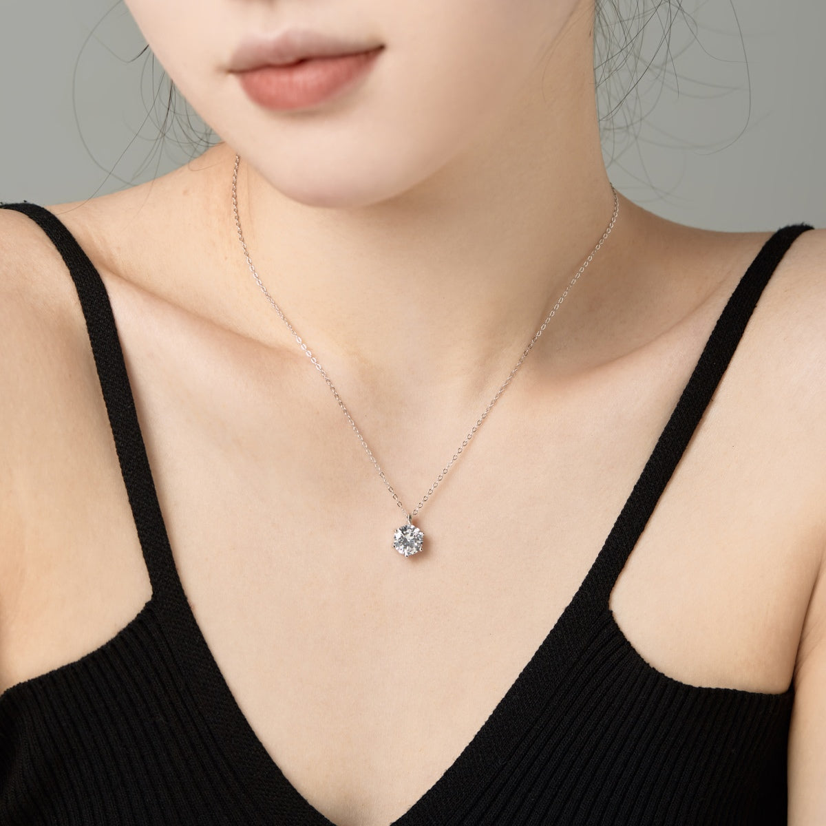 Solitaire Rhodium-Plated Necklace