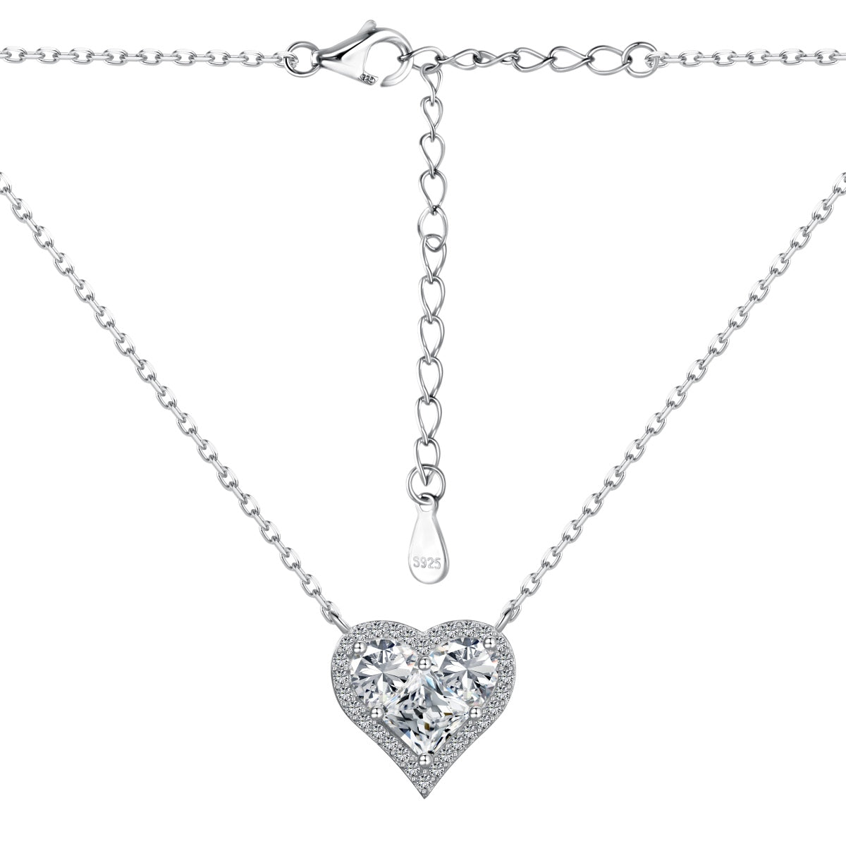 Crystal Heart Rhodium-Plated Silver Necklace