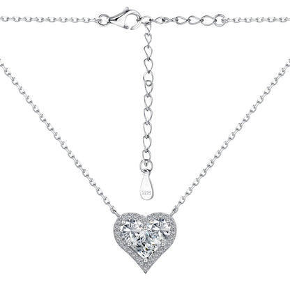 Crystal Heart Rhodium-Plated Silver Necklace