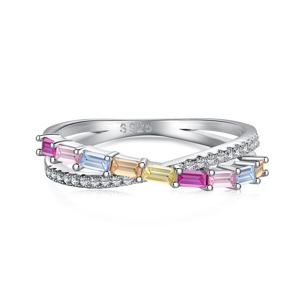 Muticolor Pastel Overlap Rhodium-Plated Ring