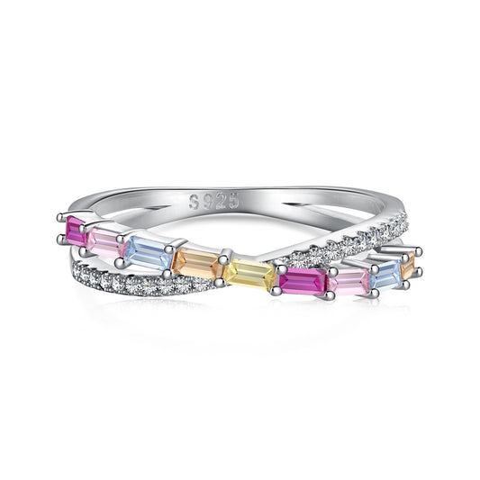 Muticolor Pastel Overlap Rhodium-Plated Ring