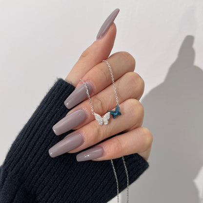 Butterfly Crystal Blue Rhodium-Plated Necklace