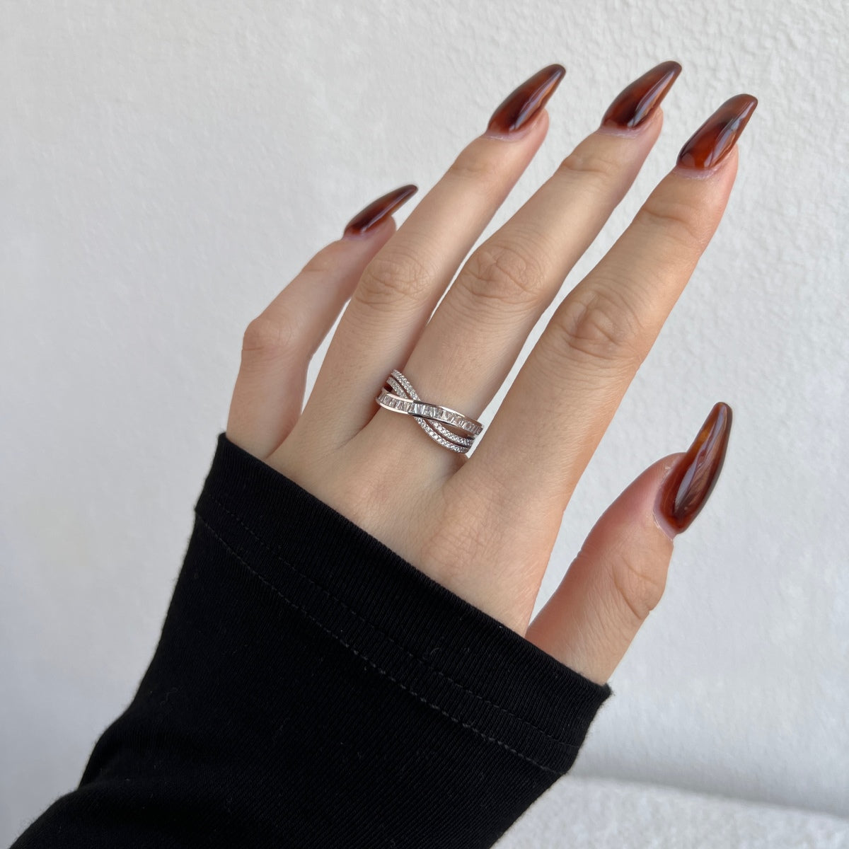 Crystal Overlap Rhodium-Plated Ring