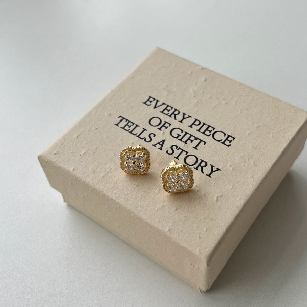 Crystal Clover Rhodium-Plated Stud Earrings