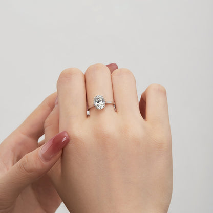 Oval Cut Plain Band Rhodium-Plated Ring