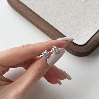 Square Crystal Rhodium-Plated Stud Earrings