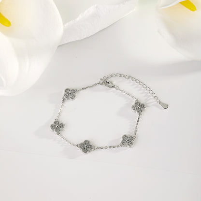 5-Clover Crystal Rhodium-Plated Bracelet