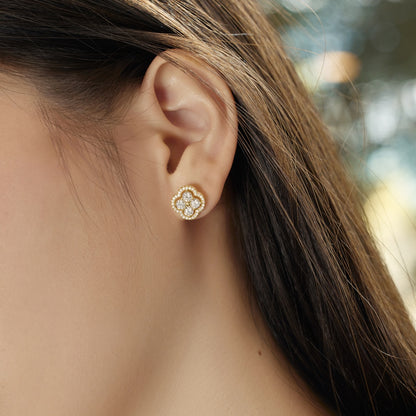 Crystal Clover Rhodium-Plated Stud Earrings