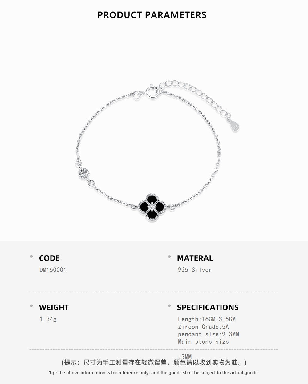 Mini Black Onyx Clover Rhodium-Plated Bracelet