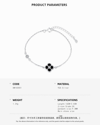 Mini Black Onyx Clover Rhodium-Plated Bracelet