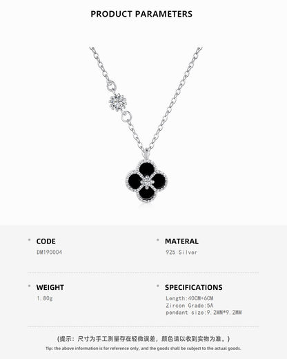 Mini Black Onyx Clover Rhodium-Plated Necklace