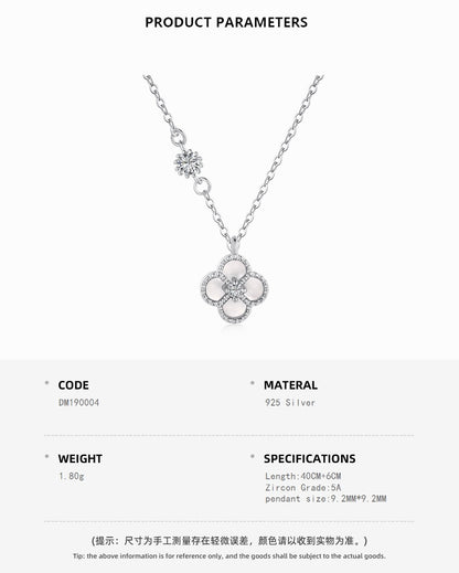 Mini Mother of Pearl Clover Rhodium-Plated Necklace