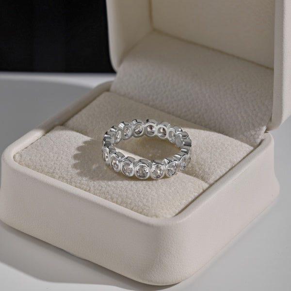 Oval Bezel Eternity Rhodium-Plated Ring