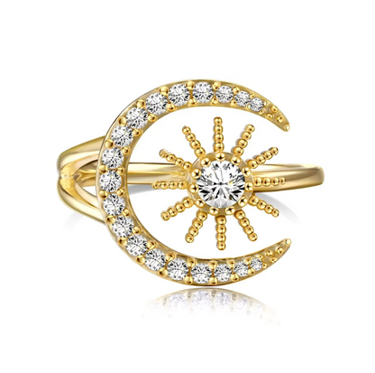 Moon and Sun Celestial Rhodium-Plated Ring