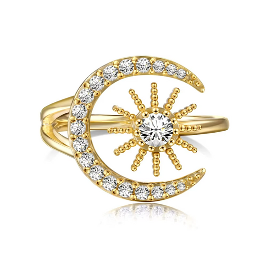 Moon and Sun Celestial Rhodium-Plated Ring