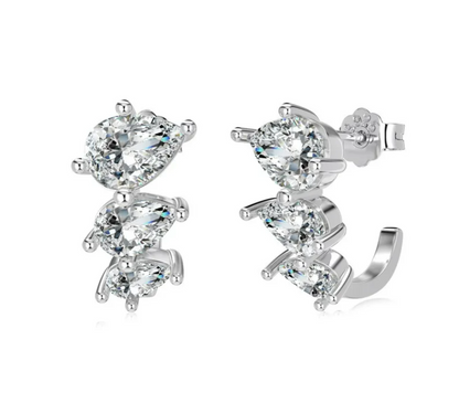 Crystal C Rhodium-Plated Hoop Stud Earrings
