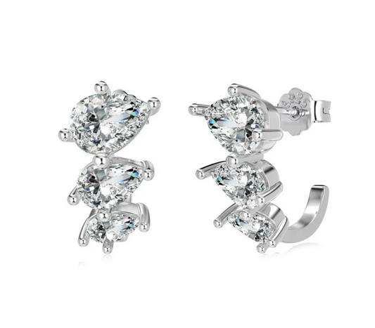 Crystal C Rhodium-Plated Hoop Stud Earrings