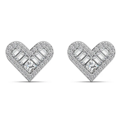 Heart Baguette Rhodium-Plated Stud Earrings