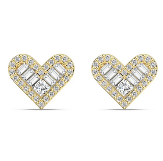 Heart Baguette Rhodium-Plated Stud Earrings