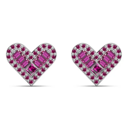 Heart Baguette Rhodium-Plated Stud Earrings