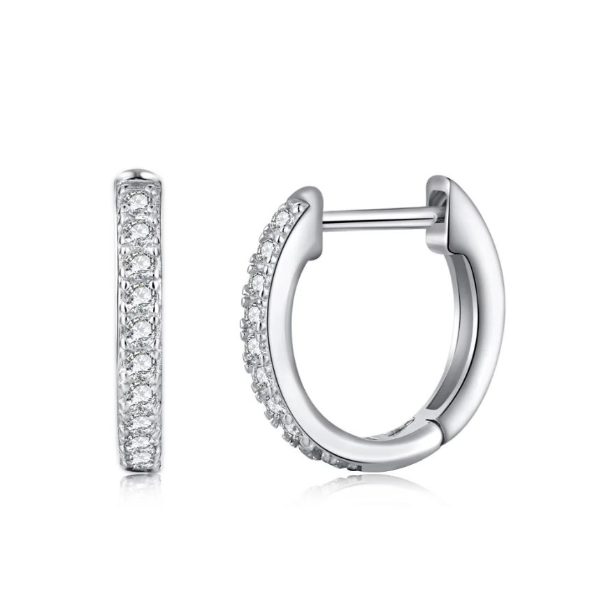 Half Eternity Minimalist Rhodium-Plated Hoop Earrings