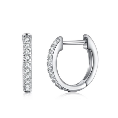 Half Eternity Minimalist Rhodium-Plated Hoop Earrings