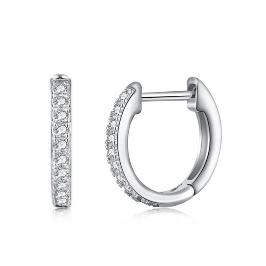 Half Eternity Minimalist Rhodium-Plated Hoop Earrings