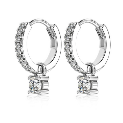 Dangling Solitaire Rhodium-Plated Hoop Earrings