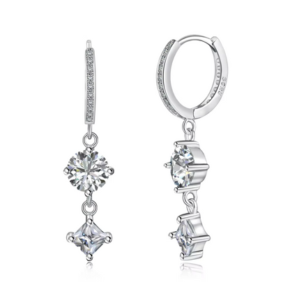 Dangling Solitaire Diamond Rhodium-Plated Hoop Earrings