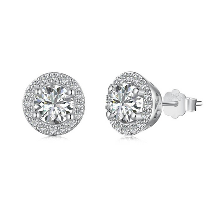 Premium Crystal Round Rhodium-Plated Stud Earrings