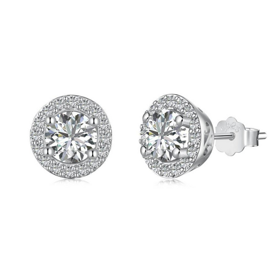Premium Crystal Round Rhodium-Plated Stud Earrings