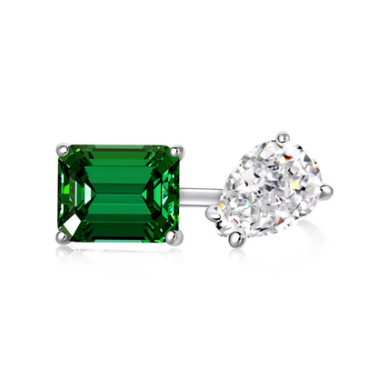 Adjustable Emerald Pear You and Me Rhodium-Plated Ring