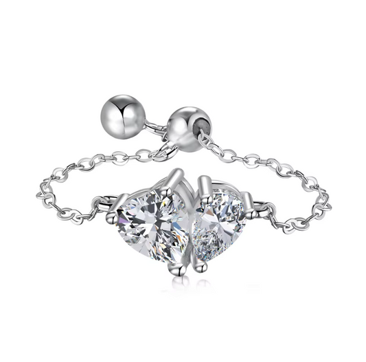 Adjustable You and Me Rhodium-Plated Ring