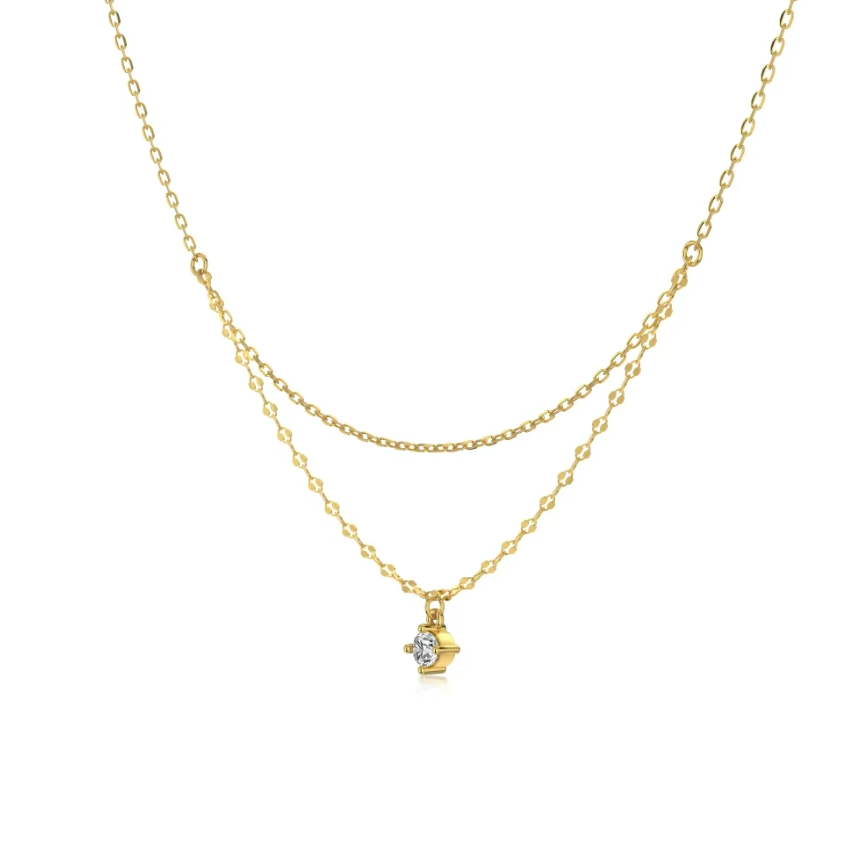 Layered Solitaire Rhodium-Plated Necklace