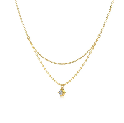 Layered Solitaire Rhodium-Plated Necklace