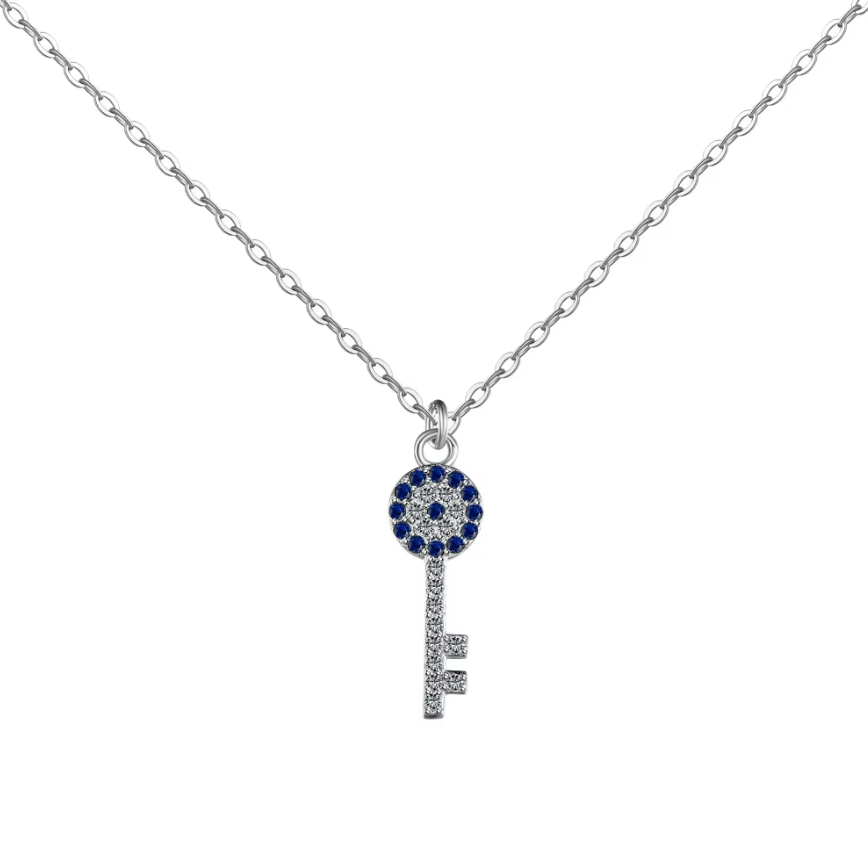 Evil Eye Key Rhodium-Plated Necklace
