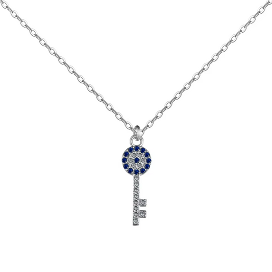 Evil Eye Key Rhodium-Plated Necklace