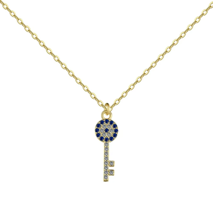 Evil Eye Key Rhodium-Plated Necklace