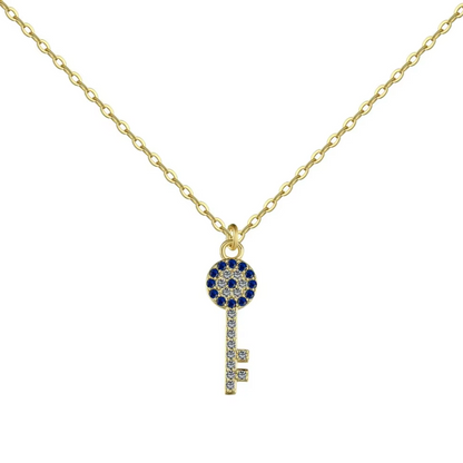 Evil Eye Key Rhodium-Plated Necklace