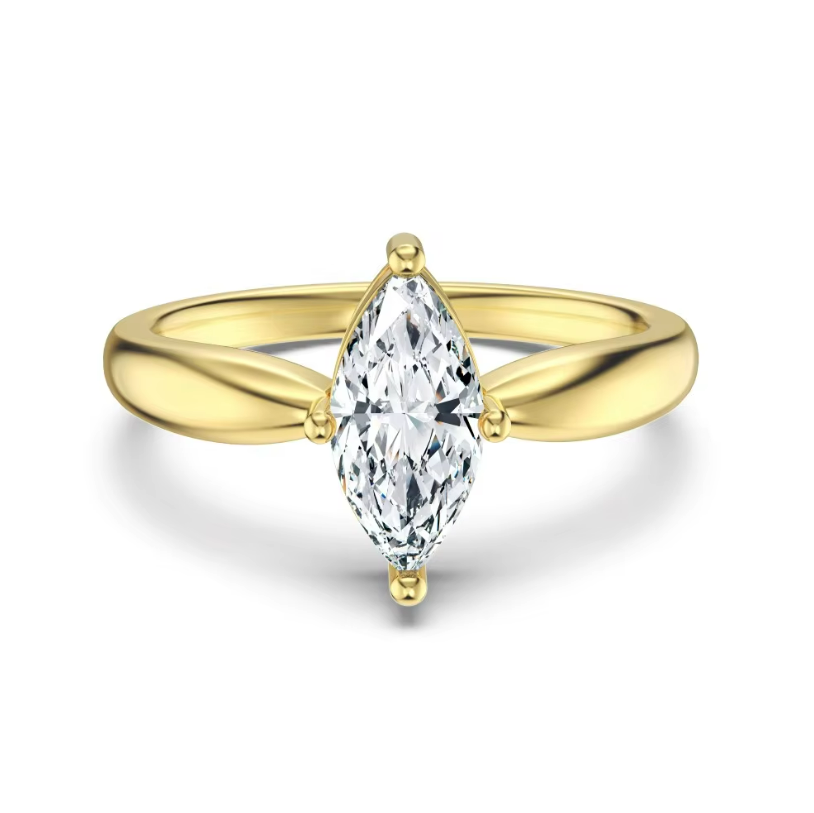 Marquise Cut Plain Band Rhodium-Plated Ring
