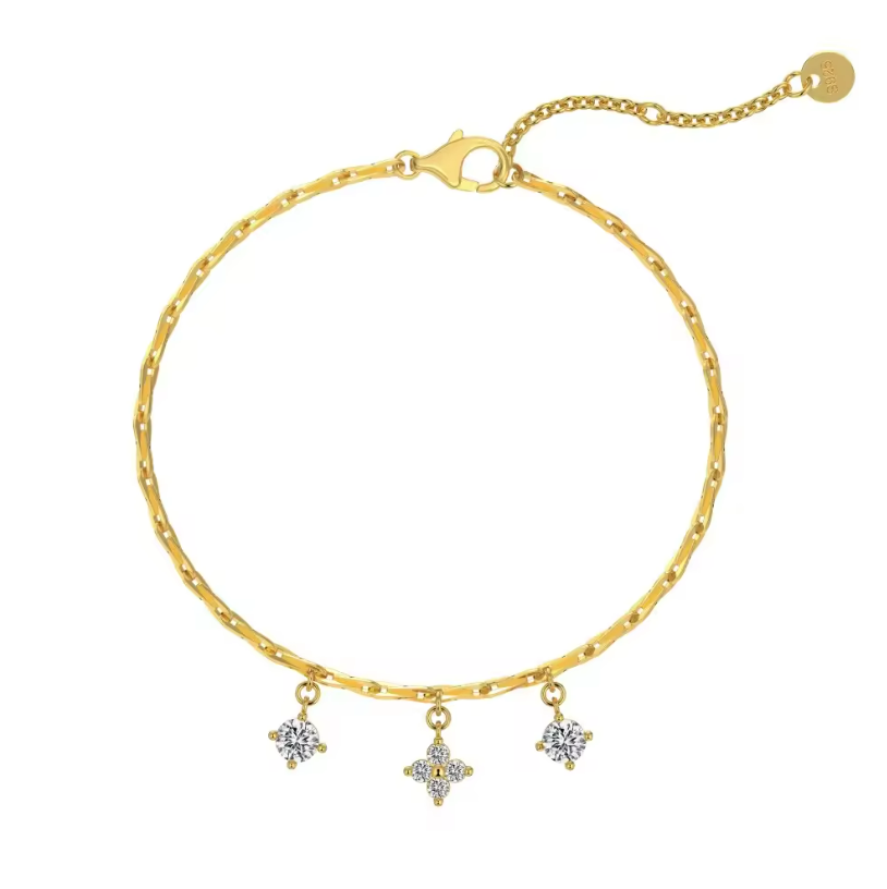 Chain Solitaire Flower Rhodium-Plated Bracelet