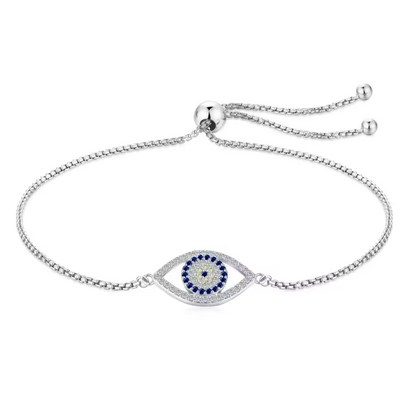 Adjustable Evil Eye Crystal Rhodium-Plated Bracelet