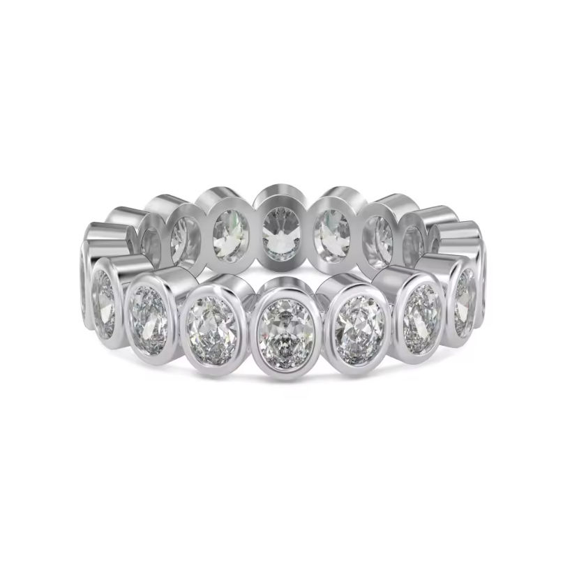Oval Bezel Eternity Rhodium-Plated Ring