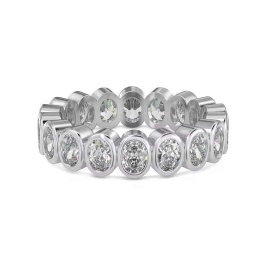 Oval Bezel Eternity Rhodium-Plated Ring